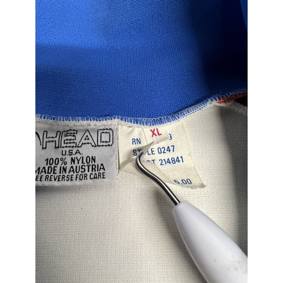 Vintage 70s 80s Head Striped Full Zip Warmup Track‎ Jacket Size XL Zip Pocket - Picture 7 of 9